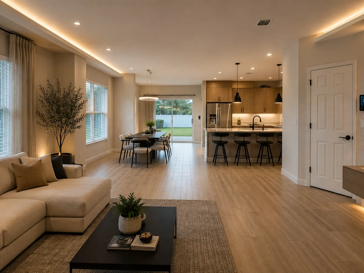 Living room after AVERO flooring transformation