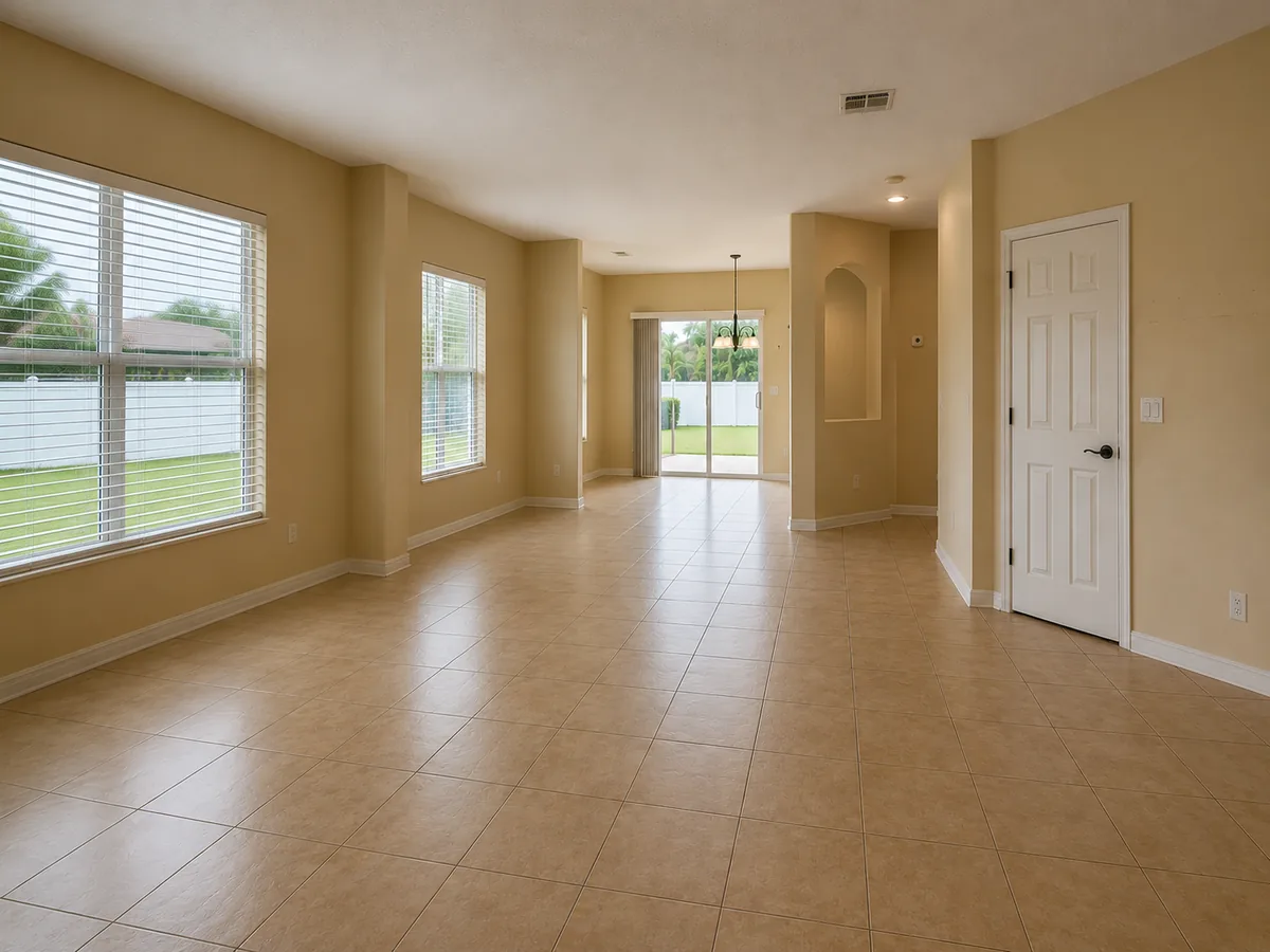 Living room before AVERO flooring transformation